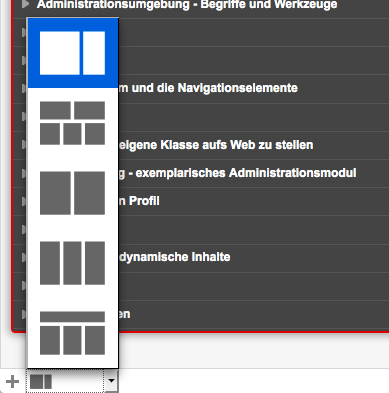 Bildschirmfoto von Dashboard-Layout wählen