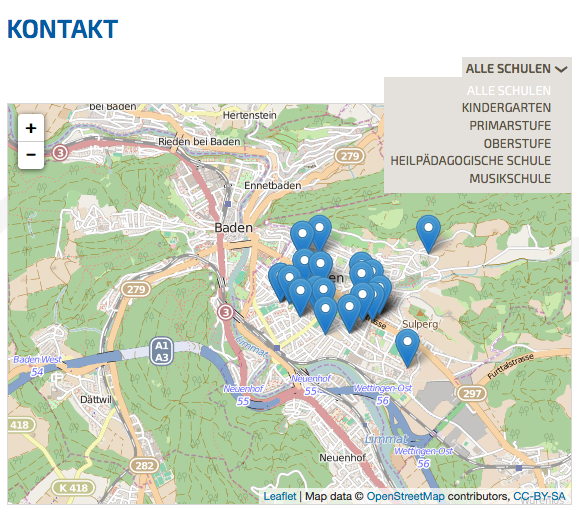 Bildschirmfoto von Standorte Portal auf der Website